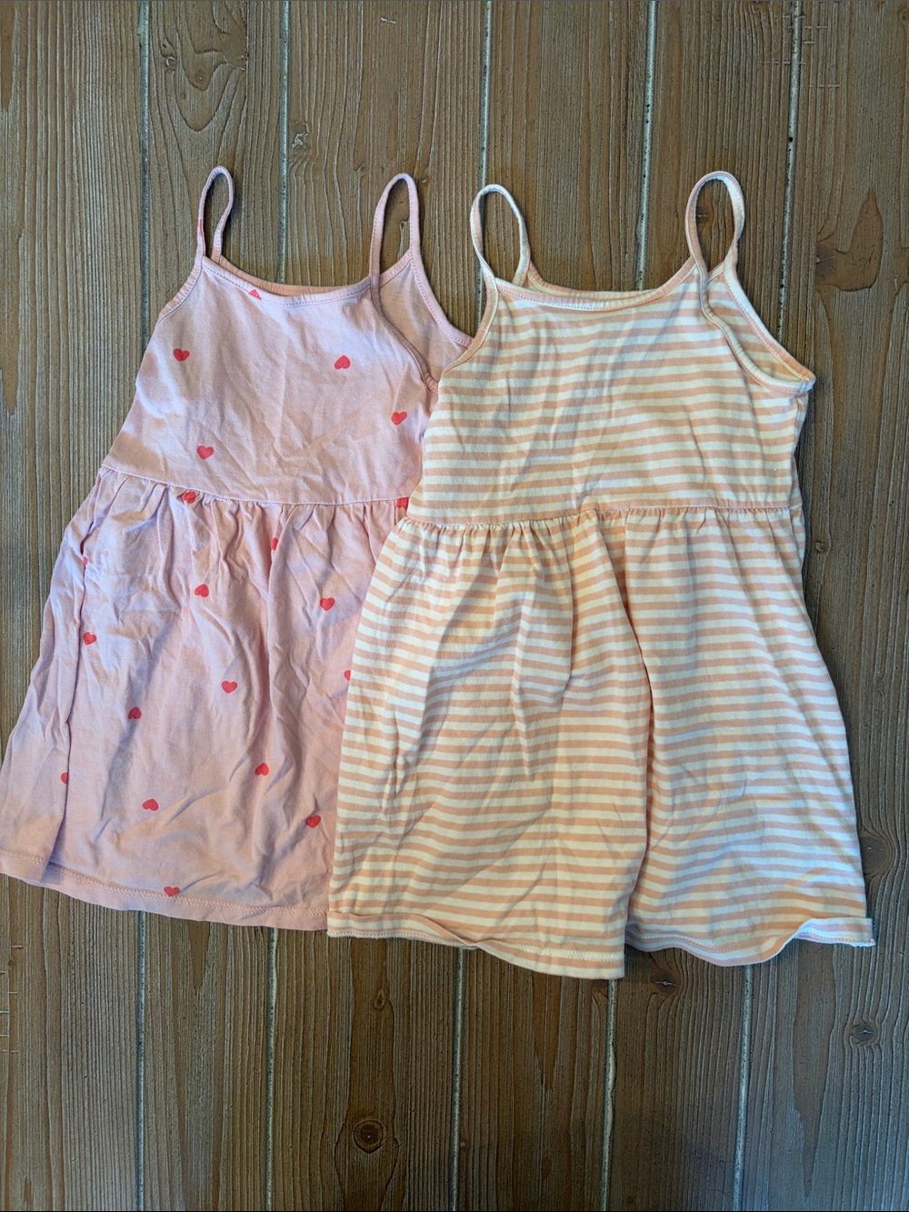 H&M Girls Dress Two Pack Pink Heart Print & Pink/Cream Stripe Size 3T